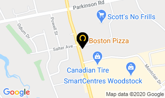 Boston Pizza in Woodstock map