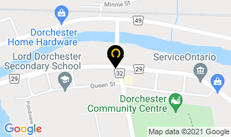 C J B X Radio in Dorchester map
