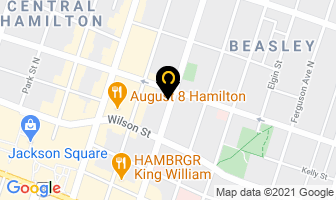 Downtown Collision Parko Transportation Services in Hamilton map