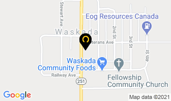 Waskada Community Hall in Waskada map