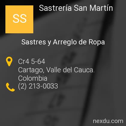 Sastrería San Martín en Cartago - Teléfonos y Dirección