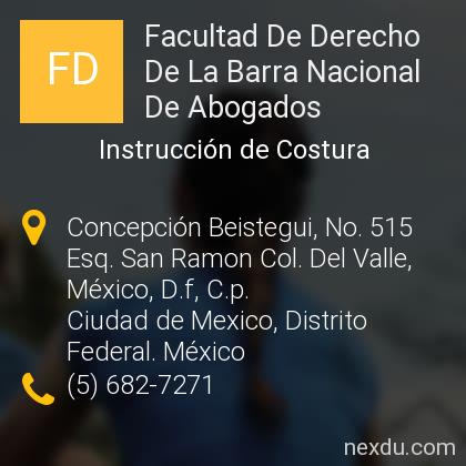 Facultad De Derecho De La Barra Nacional De Abogados en Los Alpes, Ciudad  de Mexico - Teléfonos y Dirección
