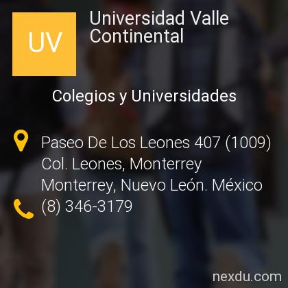 Universidad Valle Continental en Centro, Monterrey - Teléfonos y Dirección