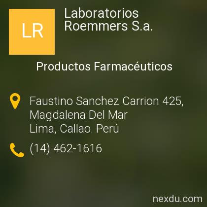 Laboratorios Roemmers S A En Magdalena Del Mar Provincia De Lima Telefonos Y Direccion